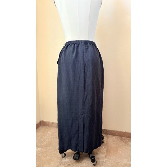 90s Vintage Nomadic Traders Silk Linen Midi Women's Skirt  Size Small Gray Grey - Picture 4 of 5